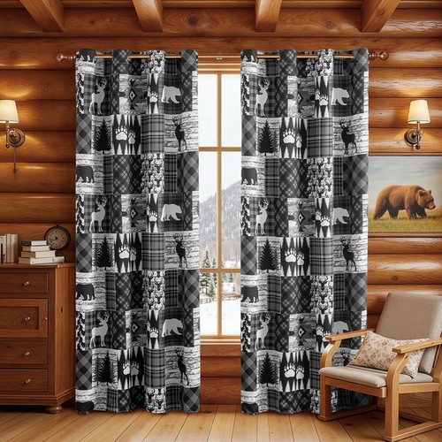 Grey rustic cabin - grey, curtains